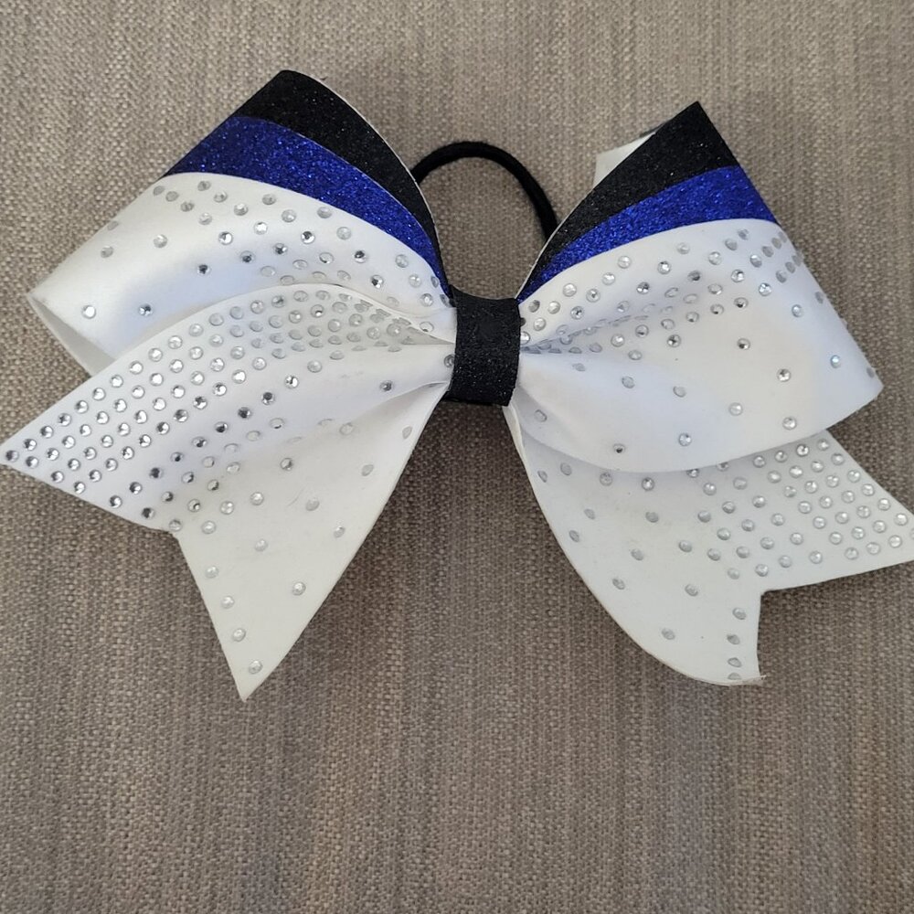 Cheer Bow Blue White Tryouts